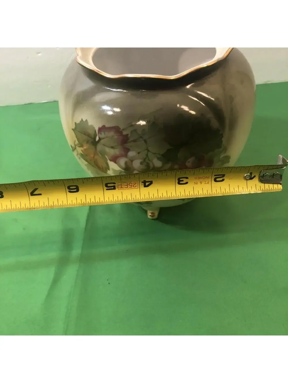 Andrea by Sadek Floral Pot Vase On pedestal Feet Asian Decor Cachepot Green VTG